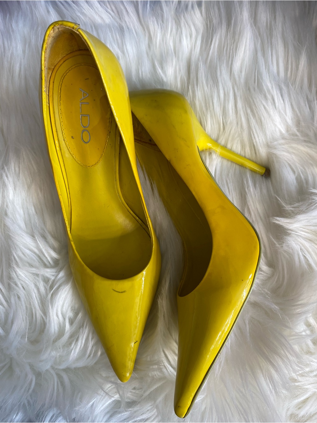 Aldo Bright Yellow Patent Pointed Stiletto Heels
